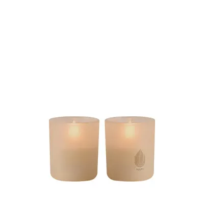 Glass Candle, Beige, 2-pack, 6x7 cm